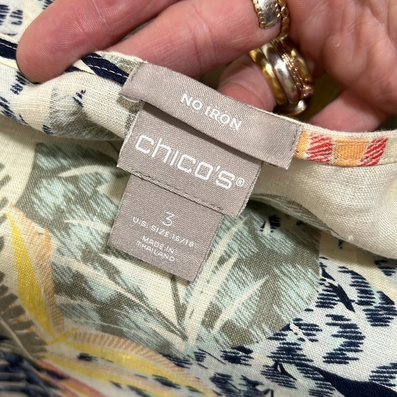 Chico's Linen No Iron Tropical Print Quarter Sleeve Blouse Size 3(16-18) - Picture 9 of 9